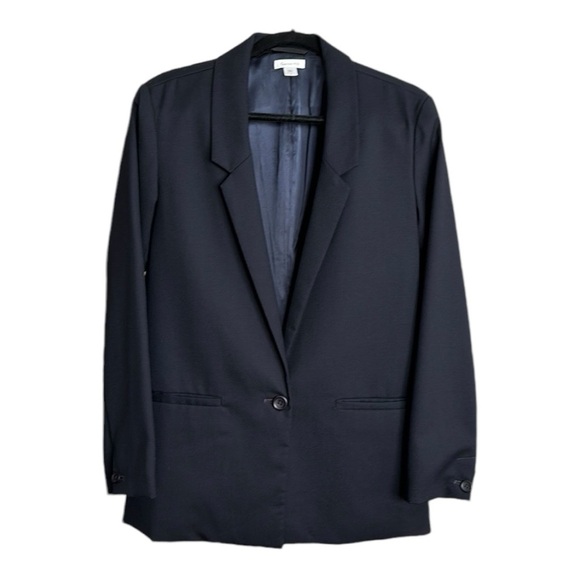 GARNET HILL Navy Blue Wool Blazer One Button Polished Chic Professional Size 8 - Picture 1 of 14